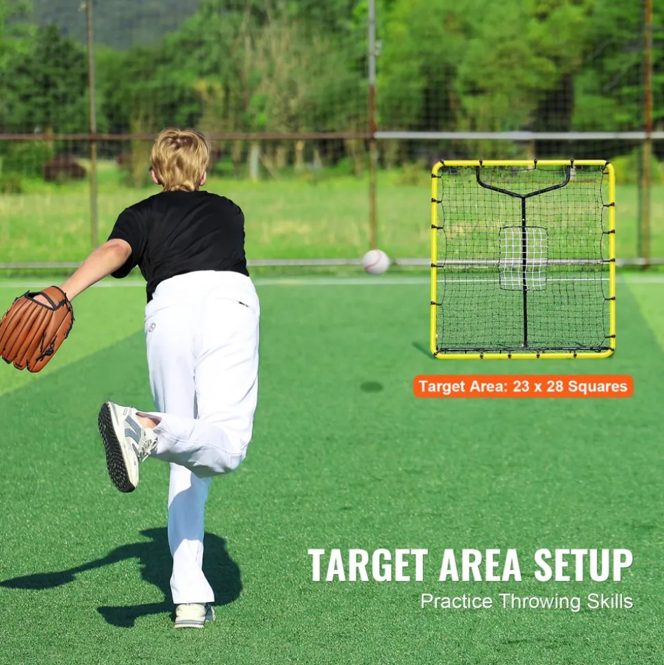 VEVOR Baseball And Softball Rebounder Net, 4 x 4.5 Feet PitchBack Baseball Nest for Pitching and Fielding Training, Pitch Return Trainer Rebound Net with Pitching Target, 4 Adjustable Angles