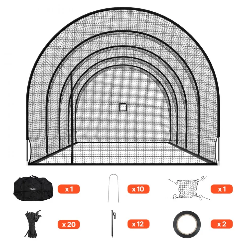 VEVOR Baseball Batting Cage, 40.0 x 12.1 x 10.0 FT Freestanding Portable Batting Cage, Hitting Cages with 4-Ply Knotless Polyester & Pitching Machine Opening, Battings Cages Netting for Indoor Outdoor