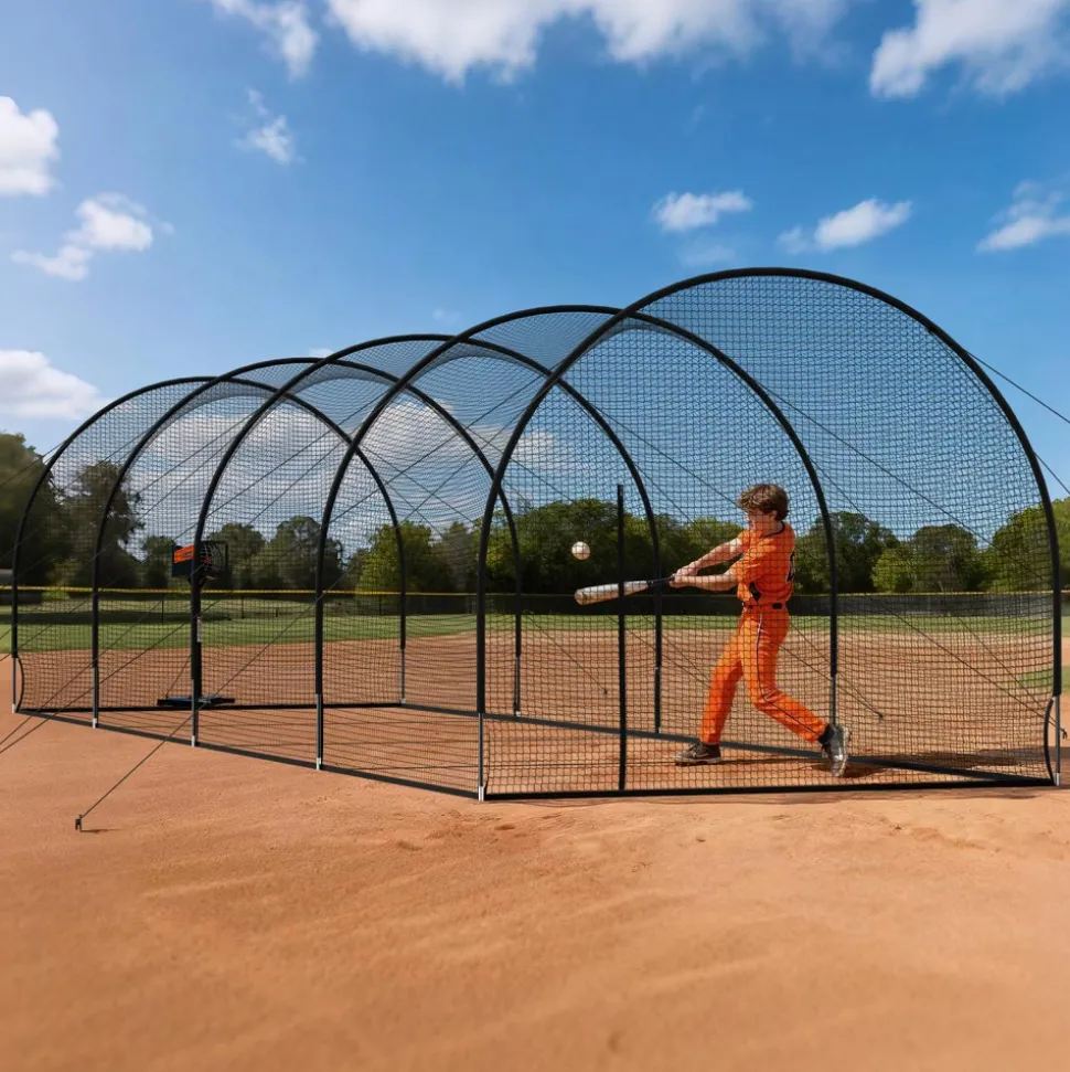 VEVOR Baseball Batting Cage, 40.0 x 12.1 x 10.0 FT Freestanding Portable Batting Cage, Hitting Cages with 4-Ply Knotless Polyester & Pitching Machine Opening, Battings Cages Netting for Indoor Outdoor