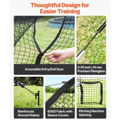 VEVOR Baseball Batting Cage, 40.0 x 12.1 x 10.0 FT Freestanding Portable Batting Cage, Hitting Cages with 4-Ply Knotless Polyester & Pitching Machine Opening, Battings Cages Netting for Indoor Outdoor