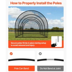 VEVOR Baseball Batting Cage, 40.0 x 12.1 x 10.0 FT Freestanding Portable Batting Cage, Hitting Cages with 4-Ply Knotless Polyester & Pitching Machine Opening, Battings Cages Netting for Indoor Outdoor