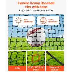 VEVOR Baseball Batting Cage, 40.0 x 12.1 x 10.0 FT Freestanding Portable Batting Cage, Hitting Cages with 4-Ply Knotless Polyester & Pitching Machine Opening, Battings Cages Netting for Indoor Outdoor