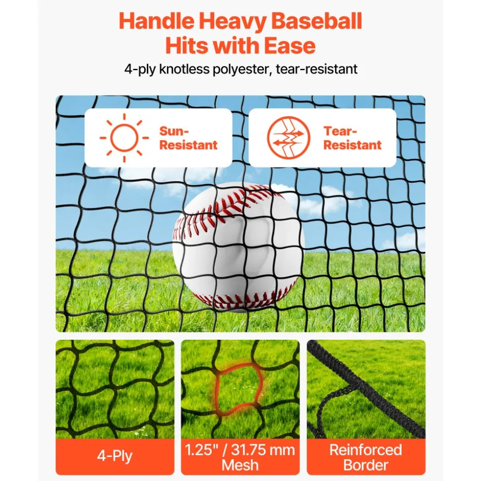 VEVOR Baseball Batting Cage, 40.0 x 12.1 x 10.0 FT Freestanding Portable Batting Cage, Hitting Cages with 4-Ply Knotless Polyester & Pitching Machine Opening, Battings Cages Netting for Indoor Outdoor