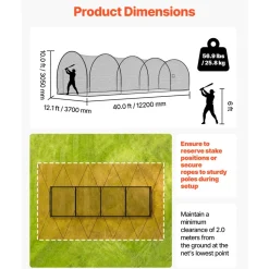 VEVOR Baseball Batting Cage, 40.0 x 12.1 x 10.0 FT Freestanding Portable Batting Cage, Hitting Cages with 4-Ply Knotless Polyester & Pitching Machine Opening, Battings Cages Netting for Indoor Outdoor