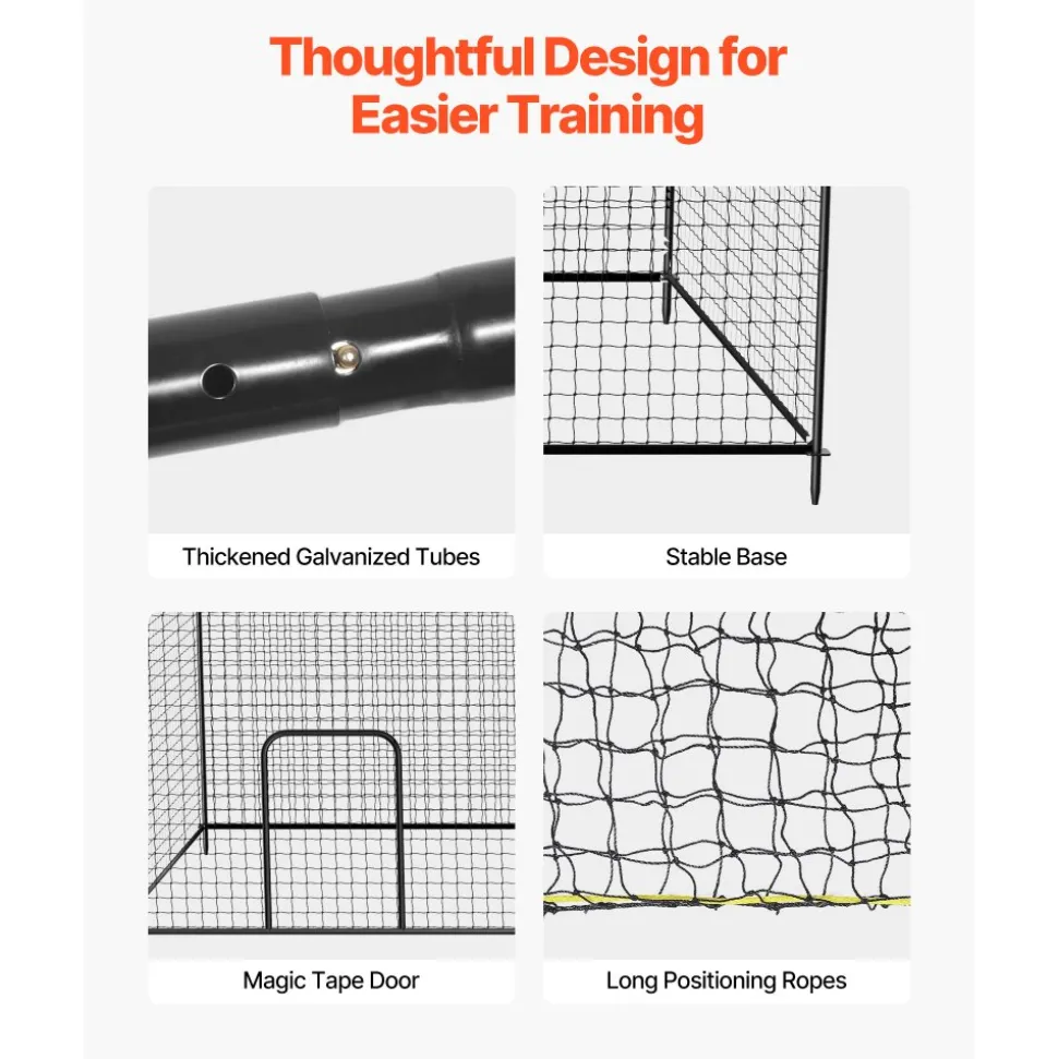 VEVOR Baseball Batting Cage, 35.0 x 10.5 x 10.2 FT Freestanding Portable Batting Cage, Hitting Cages with 45-Ply Knotted HDPE & Long Positioning Ropes, Battings Cages Netting for Indoor Outdoor