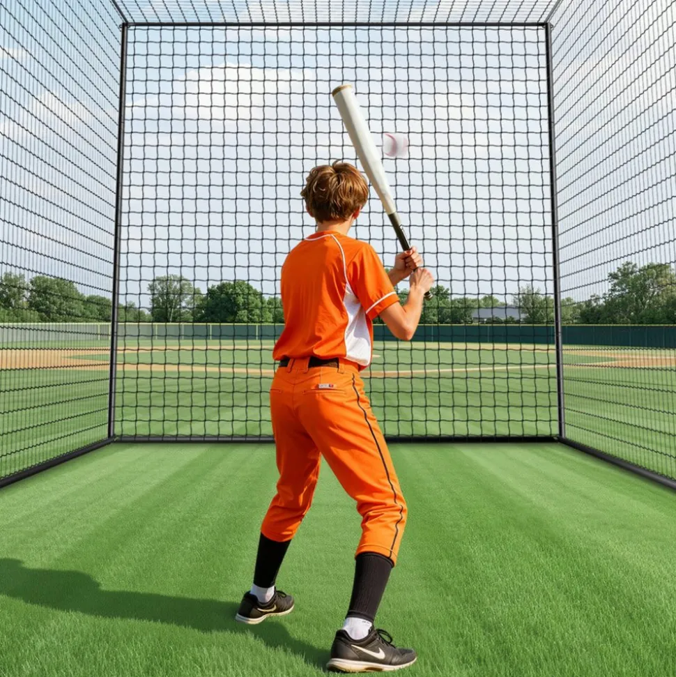 VEVOR Baseball Batting Cage, 35.0 x 10.5 x 10.2 FT Freestanding Portable Batting Cage, Hitting Cages with 45-Ply Knotted HDPE & Long Positioning Ropes, Battings Cages Netting for Indoor Outdoor