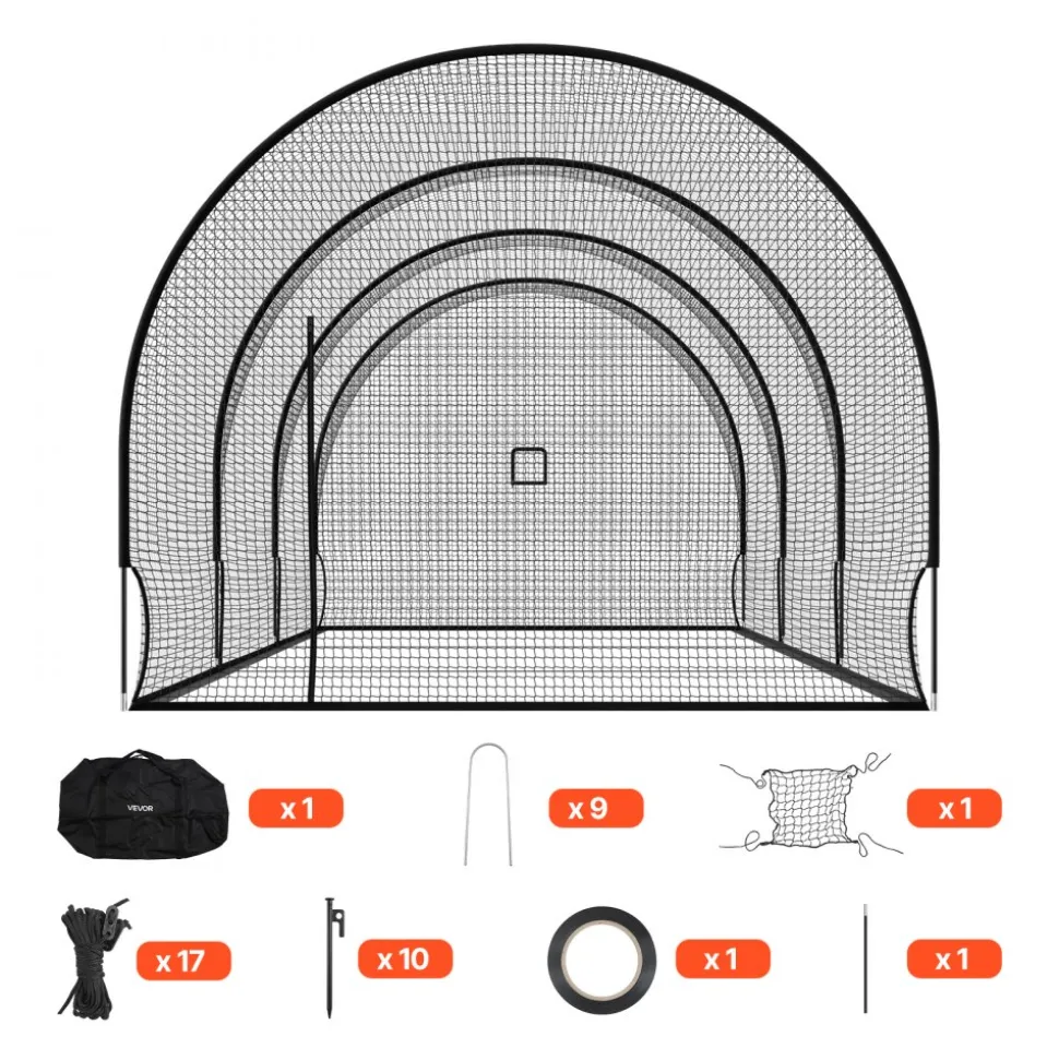 VEVOR Baseball Batting Cage, 33.0 x 12.0 x 9.8 FT Freestanding Portable Batting Cage, Hitting Cages with 4-Ply Knotless Polyester & Pitching Machine Opening, Battings Cages Netting for Indoor Outdoor