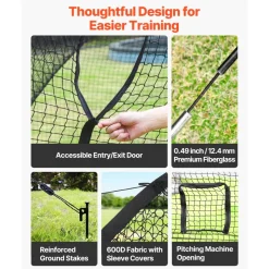 VEVOR Baseball Batting Cage, 33.0 x 12.0 x 9.8 FT Freestanding Portable Batting Cage, Hitting Cages with 4-Ply Knotless Polyester & Pitching Machine Opening, Battings Cages Netting for Indoor Outdoor