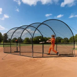 VEVOR Baseball Batting Cage, 33.0 x 12.0 x 9.8 FT Freestanding Portable Batting Cage, Hitting Cages with 4-Ply Knotless Polyester & Pitching Machine Opening, Battings Cages Netting for Indoor Outdoor