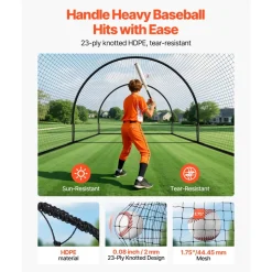 VEVOR Baseball Batting Cage, 19.9 x 12.0 x 8.2 FT Freestanding Portable Batting Cage, Hitting Cages with 30-Ply Knotted HDPE & Pitching Machine Opening, Battings Cages Netting for Indoor Outdoor