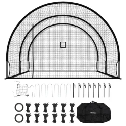 VEVOR Baseball Batting Cage, 19.9 x 12.0 x 8.2 FT Freestanding Portable Batting Cage, Hitting Cages with 30-Ply Knotted HDPE & Pitching Machine Opening, Battings Cages Netting for Indoor Outdoor