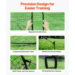 VEVOR Baseball Batting Cage, 19.9 x 12.0 x 8.2 FT Freestanding Portable Batting Cage, Hitting Cages with 30-Ply Knotted HDPE & Pitching Machine Opening, Battings Cages Netting for Indoor Outdoor