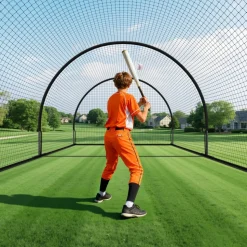 VEVOR Baseball Batting Cage, 19.9 x 12.0 x 8.2 FT Freestanding Portable Batting Cage, Hitting Cages with 30-Ply Knotted HDPE & Pitching Machine Opening, Battings Cages Netting for Indoor Outdoor