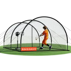 VEVOR Baseball Batting Cage, 19.9 x 12.0 x 8.2 FT Freestanding Portable Batting Cage, Hitting Cages with 30-Ply Knotted HDPE & Pitching Machine Opening, Battings Cages Netting for Indoor Outdoor