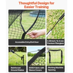 VEVOR Baseball Batting Cage, 12.0 x 10.2 x 7.6 FT Freestanding Portable Batting Cage, Hitting Cages with 4-Ply Knotless Polyester & Pitching Machine Opening, Battings Cages Netting for Indoor Outdoor