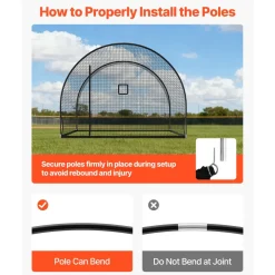 VEVOR Baseball Batting Cage, 12.0 x 10.2 x 7.6 FT Freestanding Portable Batting Cage, Hitting Cages with 4-Ply Knotless Polyester & Pitching Machine Opening, Battings Cages Netting for Indoor Outdoor