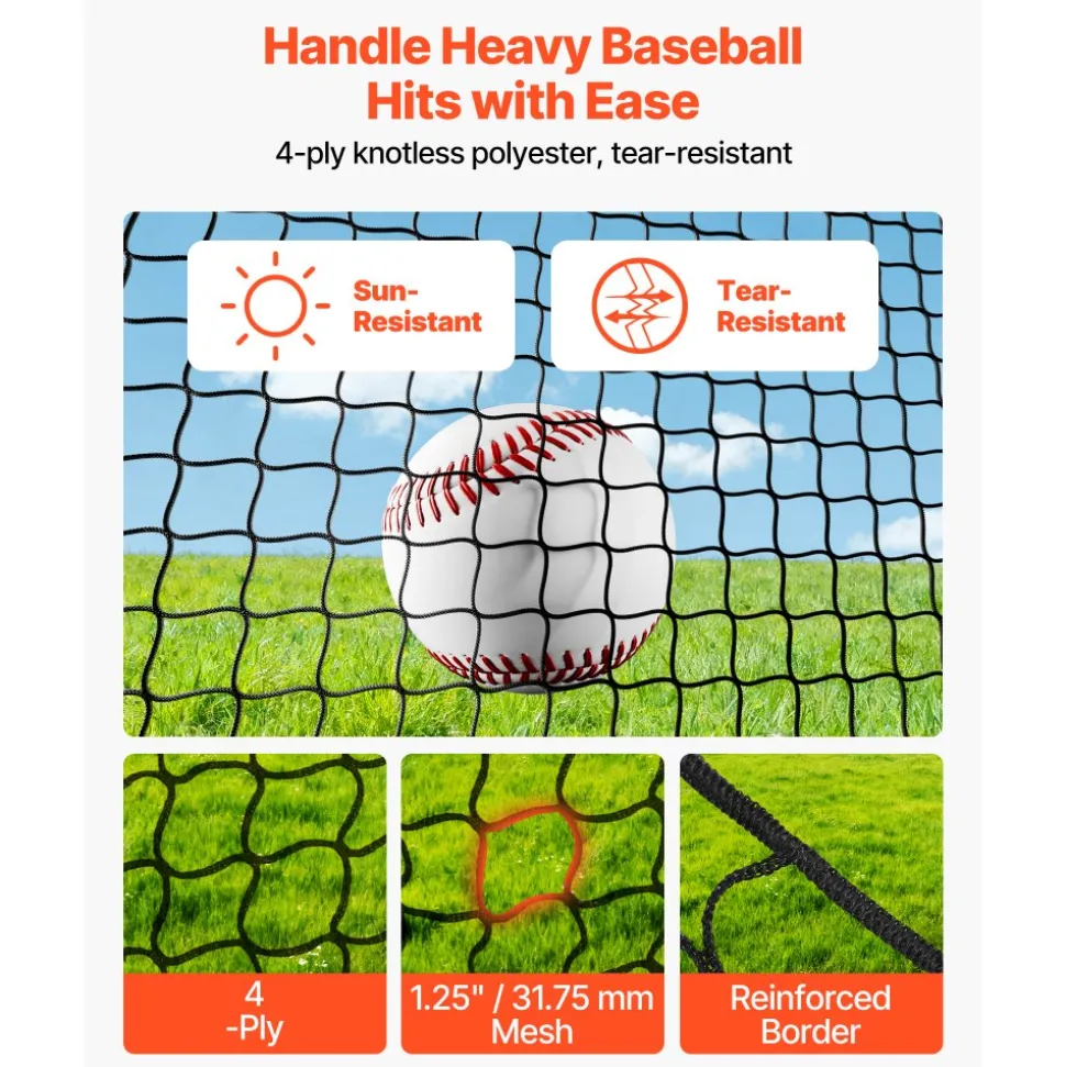 VEVOR Baseball Batting Cage, 12.0 x 10.2 x 7.6 FT Freestanding Portable Batting Cage, Hitting Cages with 4-Ply Knotless Polyester & Pitching Machine Opening, Battings Cages Netting for Indoor Outdoor