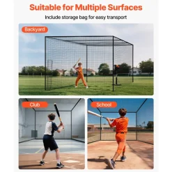 VEVOR Baseball Batting Cage, 41.7 x 12.8 x 10.1 FT Freestanding Portable Batting Cage, Hitting Cages with 30-Ply Knotted HDPE & Carabiner Hooks, Battings Cages Netting for Indoor, Outdoor (NET ONLY)