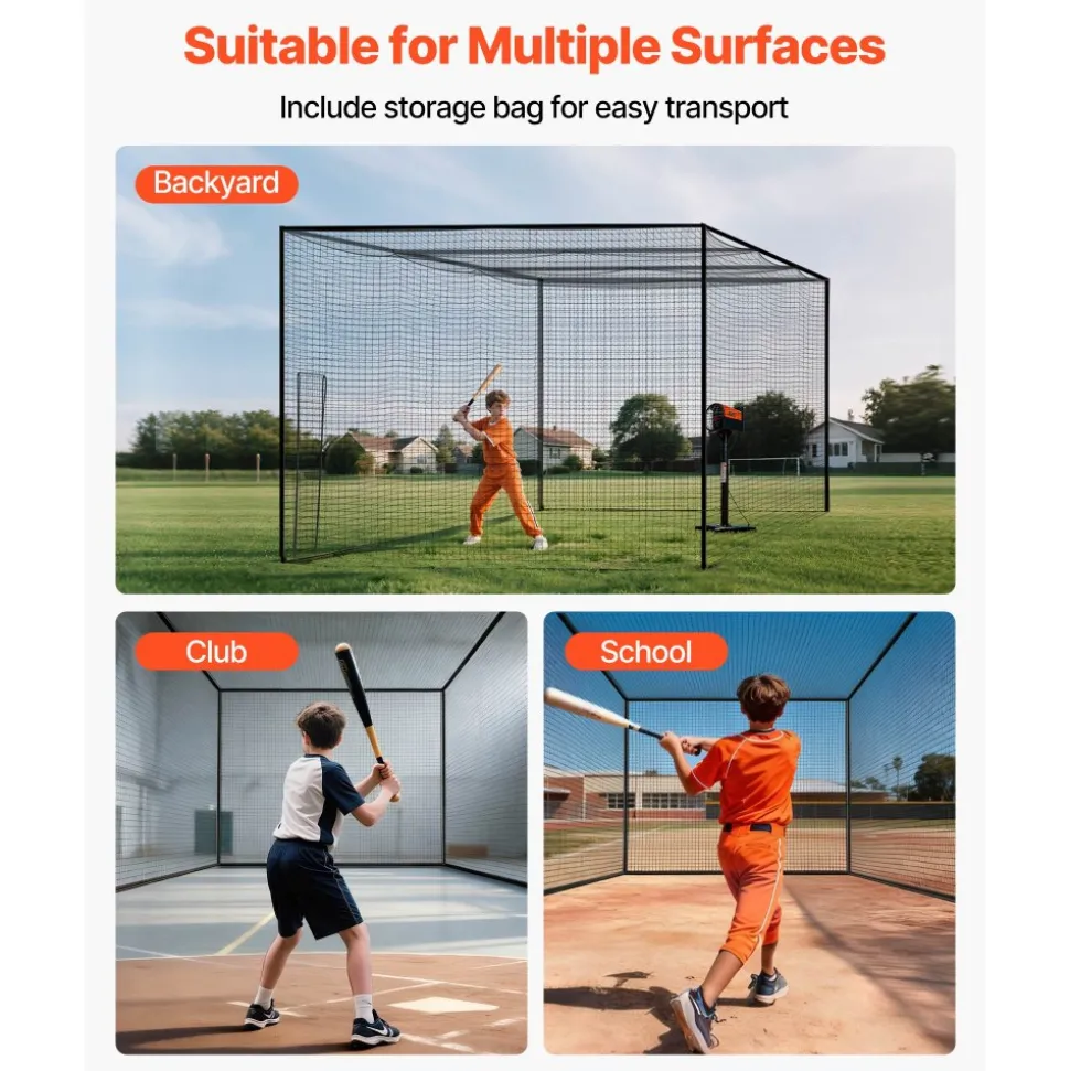 VEVOR Baseball Batting Cage, 41.7 x 12.8 x 10.1 FT Freestanding Portable Batting Cage, Hitting Cages with 30-Ply Knotted HDPE & Carabiner Hooks, Battings Cages Netting for Indoor, Outdoor (NET ONLY)