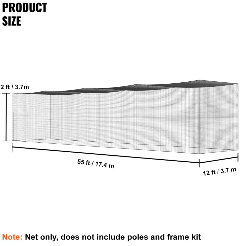VEVOR Baseball Batting Netting, Professional Softball Baseball Batting Hitting Training Net, Practice Portable Pitching Cage Net with Door & Carry Bag, Heavy Duty Enclosed PE Netting, 55FT (NET ONLY)