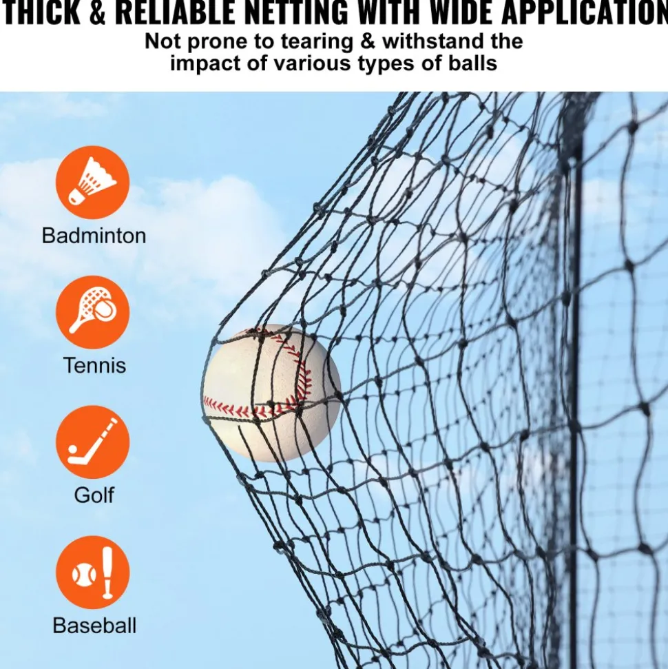 VEVOR Baseball Batting Netting, Professional Softball Baseball Batting Hitting Training Net, Practice Portable Pitching Cage Net with Door & Carry Bag, Heavy Duty Enclosed PE Netting, 55FT (NET ONLY)