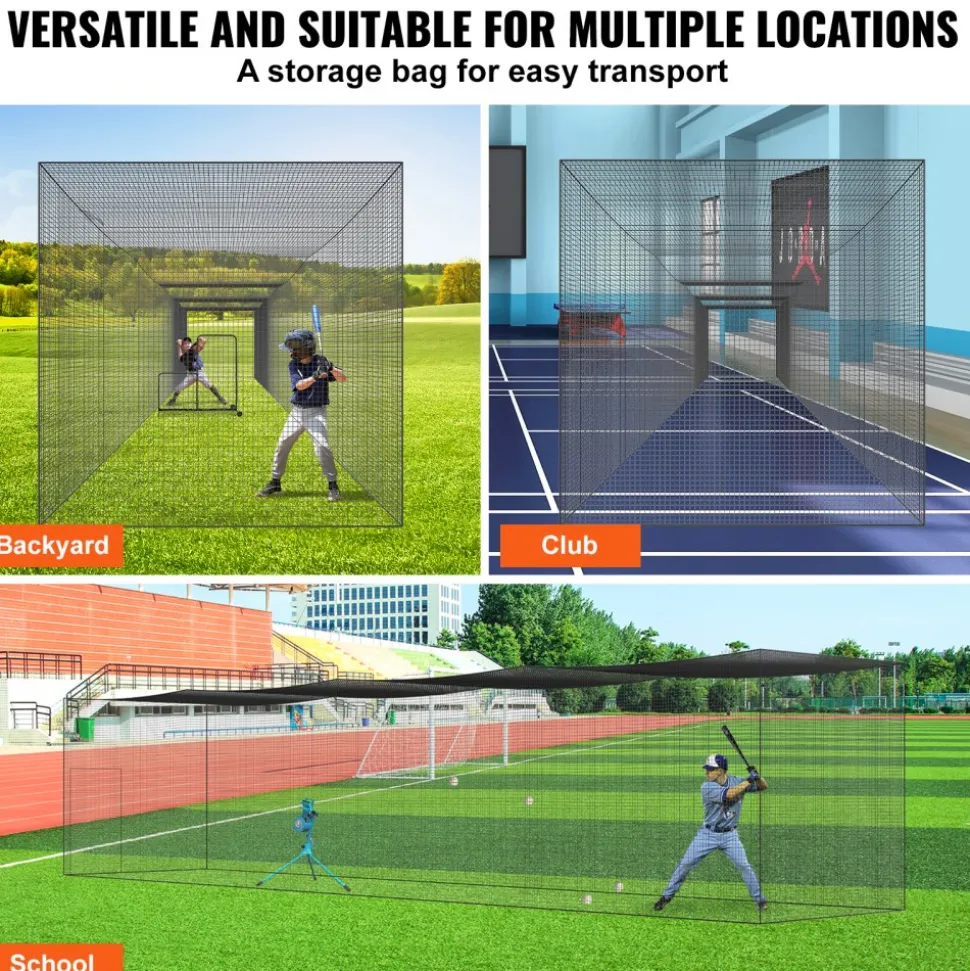 VEVOR Baseball Batting Netting, Professional Softball Baseball Batting Hitting Training Net, Practice Portable Pitching Cage Net with Door & Carry Bag, Heavy Duty Enclosed PE Netting, 55FT (NET ONLY)