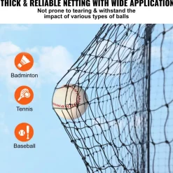 VEVOR Baseball Batting Netting, Professional Softball Baseball Batting Hitting Training Net, Practice Portable Pitching Cage Net with Door & Carry Bag, Heavy Duty Enclosed PE Netting, 70FT (NET ONLY)