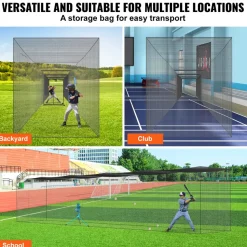VEVOR Baseball Batting Netting, Professional Softball Baseball Batting Hitting Training Net, Practice Portable Pitching Cage Net with Door & Carry Bag, Heavy Duty Enclosed PE Netting, 70FT (NET ONLY)