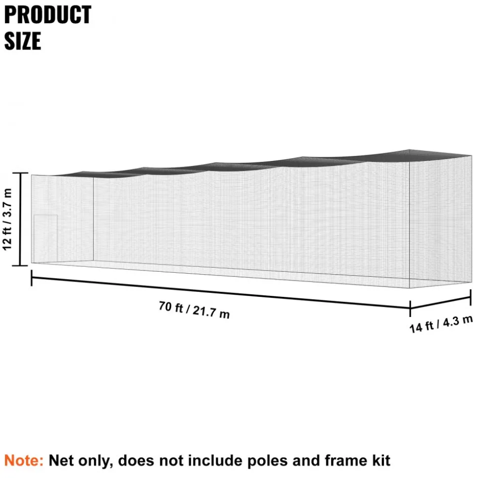 VEVOR Baseball Batting Netting, Professional Softball Baseball Batting Hitting Training Net, Practice Portable Pitching Cage Net with Door & Carry Bag, Heavy Duty Enclosed PE Netting, 70FT (NET ONLY)