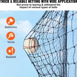 VEVOR Baseball Batting Netting, Professional Softball Baseball Batting Hitting Training Net, Practice Portable Pitching Cage Net with Door & Carry Bag, Heavy Duty Enclosed PE Netting, 35FT (NET ONLY)