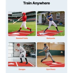 VEVOR Baseball Hitting Mat, 10x3.8 ft Batting Cage Mat, Batters Box Turf Mats, Softball Batting Practice Equipment with Home Plate and Anti Fade Turf, Portable Training Aid for Indoor Outdoor, Red