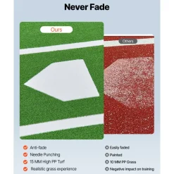 VEVOR Baseball Hitting Mat, 12x6 ft Batting Cage Mat, Batters Box Turf Mats, Softball Batting Practice Equipment with Home Plate and Anti Fade Turf, Portable Training Aid for Indoor Outdoor, Green