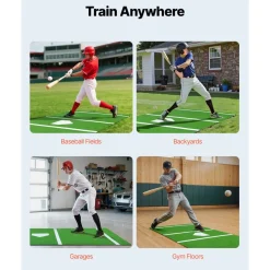 VEVOR Baseball Hitting Mat, 12x6 ft Batting Cage Mat, Batters Box Turf Mats, Softball Batting Practice Equipment with Home Plate and Anti Fade Turf, Portable Training Aid for Indoor Outdoor, Green