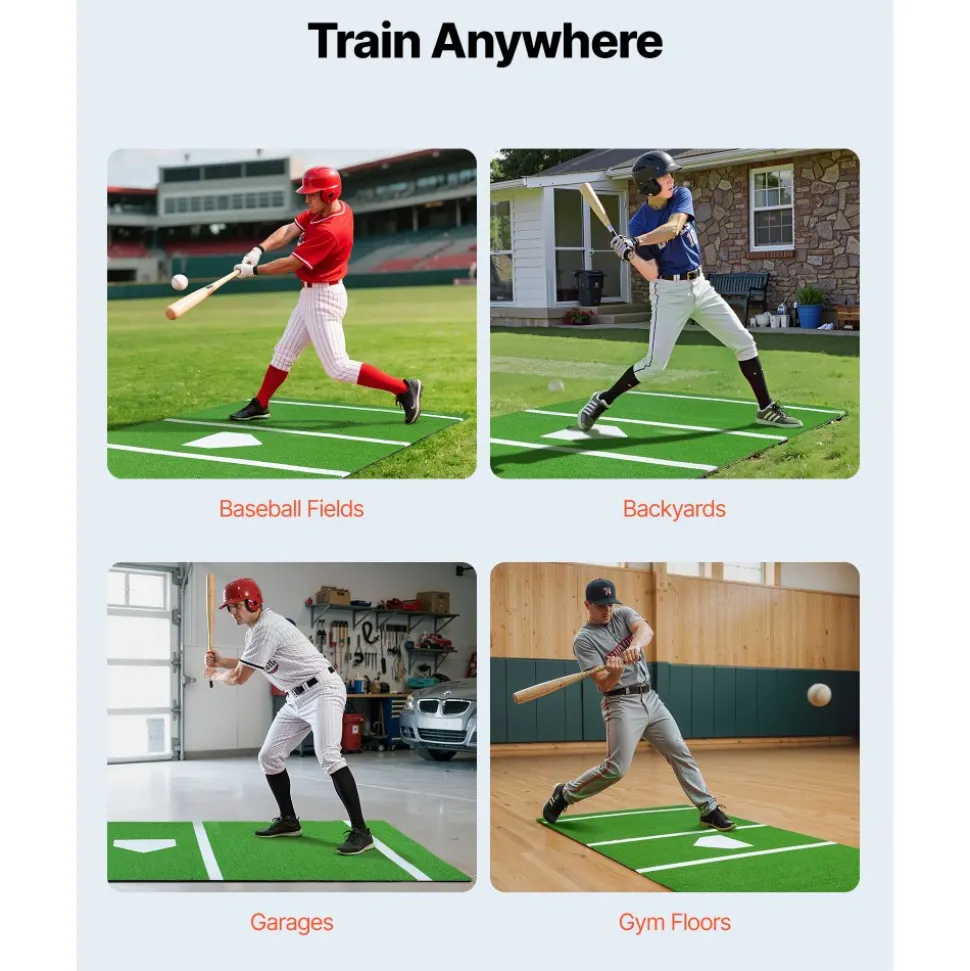 VEVOR Baseball Hitting Mat, 12x6 ft Batting Cage Mat, Batters Box Turf Mats, Softball Batting Practice Equipment with Home Plate and Anti Fade Turf, Portable Training Aid for Indoor Outdoor, Green