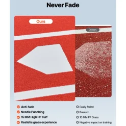 VEVOR Baseball Hitting Mat, 12x6 ft Batting Cage Mat, Batters Box Turf Mats, Softball Batting Practice Equipment with Home Plate and Anti Fade Turf, Portable Training Aid for Indoor Outdoor, Red