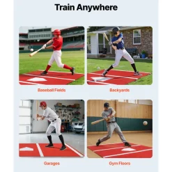VEVOR Baseball Hitting Mat, 12x6 ft Batting Cage Mat, Batters Box Turf Mats, Softball Batting Practice Equipment with Home Plate and Anti Fade Turf, Portable Training Aid for Indoor Outdoor, Red