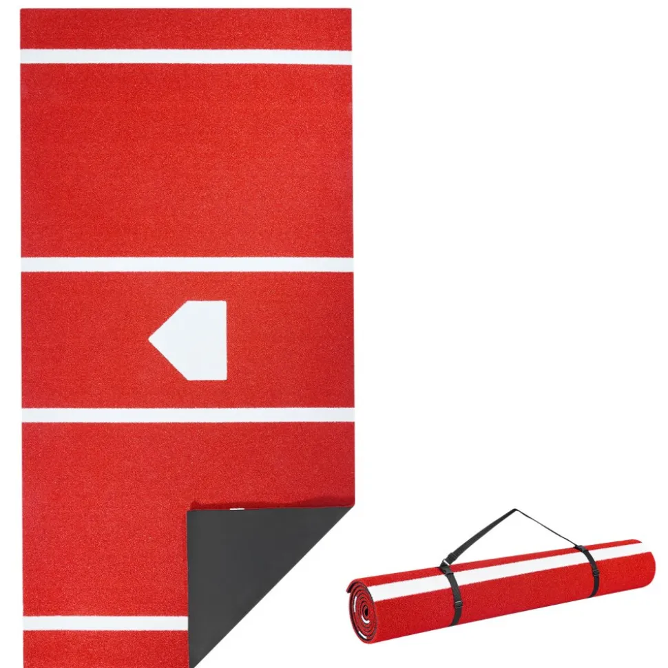 VEVOR Baseball Hitting Mat, 12x6 ft Batting Cage Mat, Batters Box Turf Mats, Softball Batting Practice Equipment with Home Plate and Anti Fade Turf, Portable Training Aid for Indoor Outdoor, Red