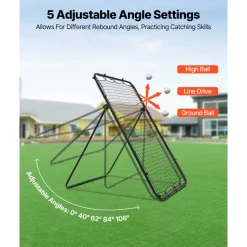 VEVOR Baseball Softball Rebounder Net 4 x 6 ft Pitch Back Trainer Target, 5 Adjustable Angles with Strike Zone, Steel Frame, Bounce Back Net for Pitching & Fielding Training, Return Practice