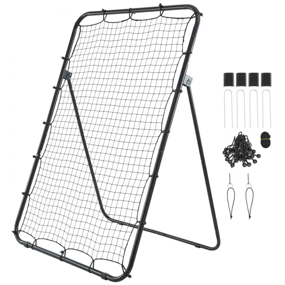 VEVOR Baseball Softball Rebounder Net 4 x 6 ft Pitch Back Trainer Target, 5 Adjustable Angles with Strike Zone, Steel Frame, Bounce Back Net for Pitching & Fielding Training, Return Practice