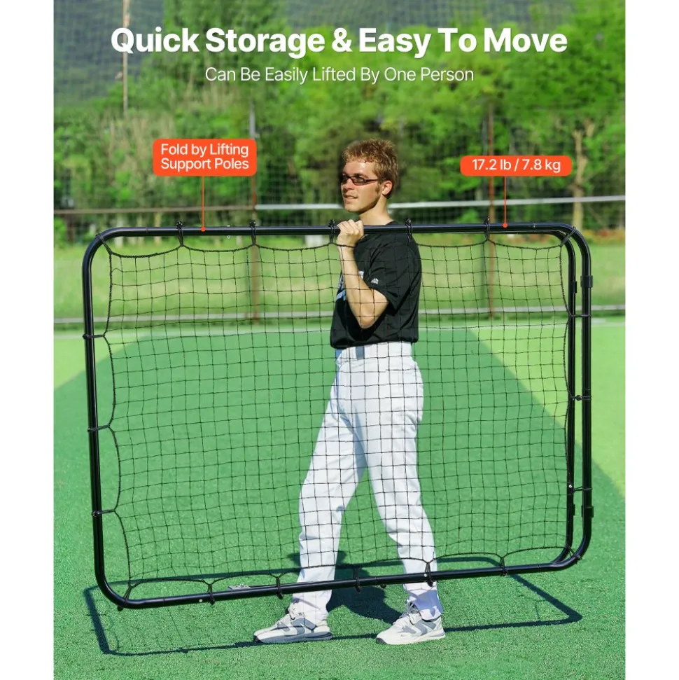 VEVOR Baseball Softball Rebounder Net 4 x 6 ft Pitch Back Trainer Target, 5 Adjustable Angles with Strike Zone, Steel Frame, Bounce Back Net for Pitching & Fielding Training, Return Practice