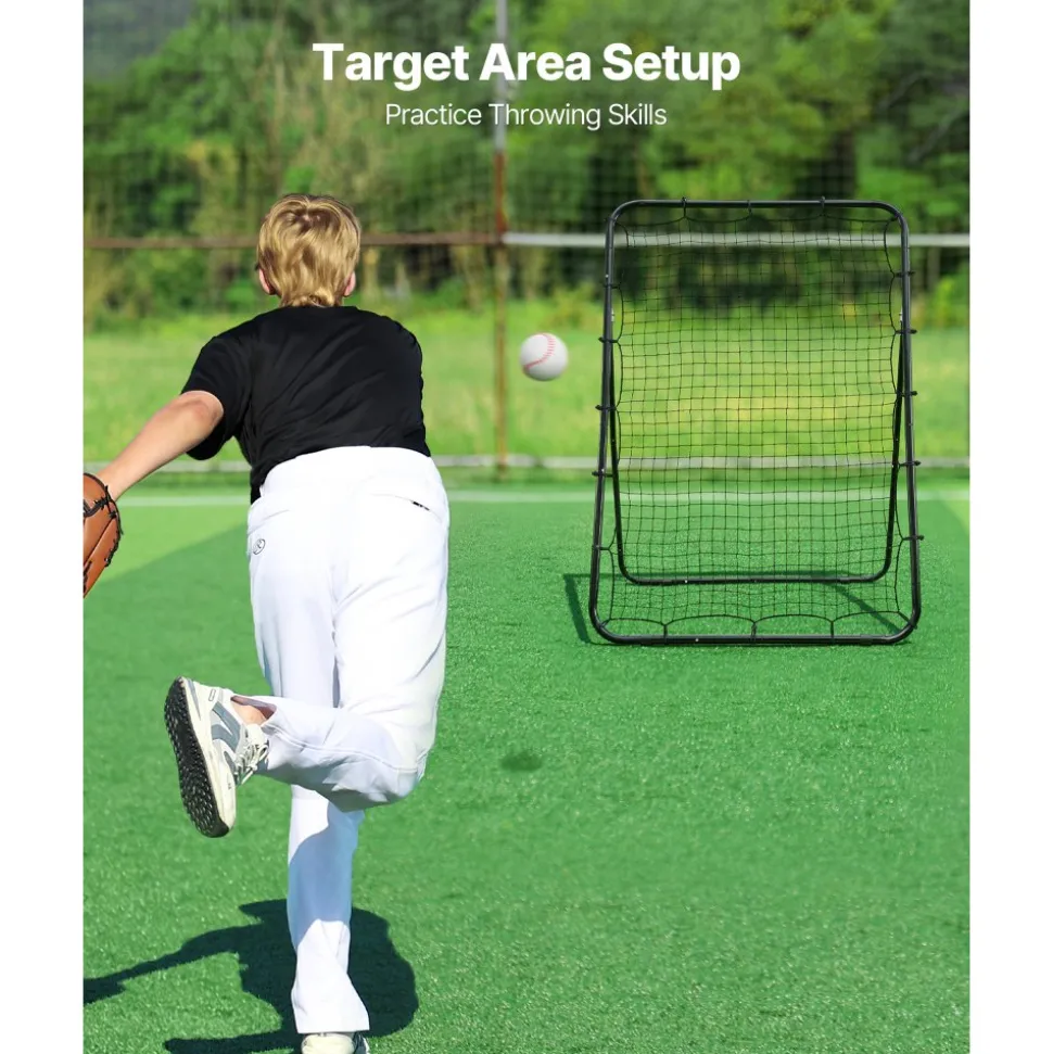 VEVOR Baseball Softball Rebounder Net 4 x 6 ft Pitch Back Trainer Target, 5 Adjustable Angles with Strike Zone, Steel Frame, Bounce Back Net for Pitching & Fielding Training, Return Practice