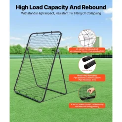 VEVOR Baseball Softball Rebounder Net 4 x 6 ft Pitch Back Trainer Target, 5 Adjustable Angles with Strike Zone, Steel Frame, Bounce Back Net for Pitching & Fielding Training, Return Practice