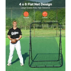 VEVOR Baseball Softball Rebounder Net 4 x 6 ft Pitch Back Trainer Target, 5 Adjustable Angles with Strike Zone, Steel Frame, Bounce Back Net for Pitching & Fielding Training, Return Practice