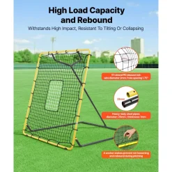 VEVOR Baseball Softball Rebounder Net 4 x 4.5 ft Pitch Back Trainer Target, 4 Adjustable Angles with Strike Zone, Steel Frame, Bounce Back Net for Pitching & Fielding Training, Return Practice