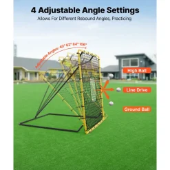 VEVOR Baseball Softball Rebounder Net 4 x 4.5 ft Pitch Back Trainer Target, 4 Adjustable Angles with Strike Zone, Steel Frame, Bounce Back Net for Pitching & Fielding Training, Return Practice