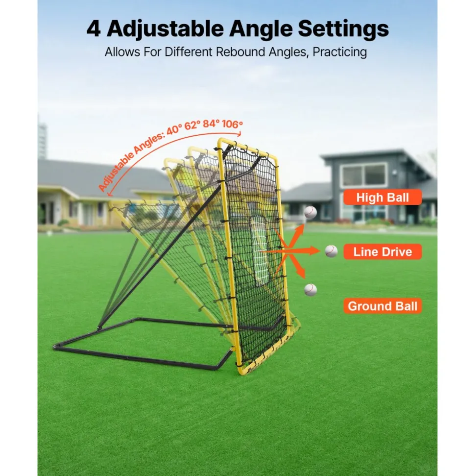 VEVOR Baseball Softball Rebounder Net 4 x 4.5 ft Pitch Back Trainer Target, 4 Adjustable Angles with Strike Zone, Steel Frame, Bounce Back Net for Pitching & Fielding Training, Return Practice