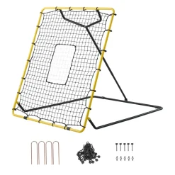 VEVOR Baseball Softball Rebounder Net 4 x 4.5 ft Pitch Back Trainer Target, 4 Adjustable Angles with Strike Zone, Steel Frame, Bounce Back Net for Pitching & Fielding Training, Return Practice