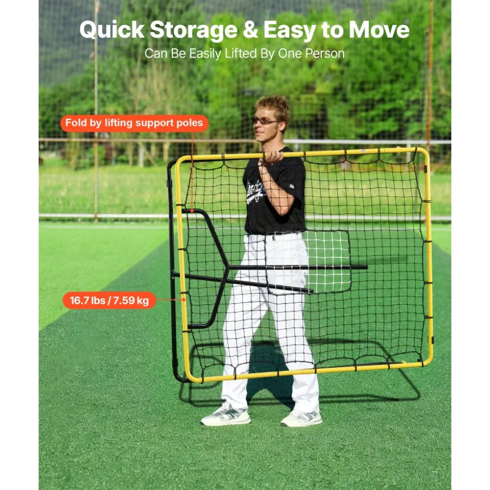 VEVOR Baseball Softball Rebounder Net 4 x 4.5 ft Pitch Back Trainer Target, 4 Adjustable Angles with Strike Zone, Steel Frame, Bounce Back Net for Pitching & Fielding Training, Return Practice
