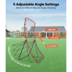 VEVOR Baseball Softball Rebounder Net 4 x 5.5 ft Pitch Back Trainer, 5 Adjustable Angles, Heavy-duty Steel Frame, All Angle Bounce Back Net for Pitching & Fielding Training Aid, Return Practice