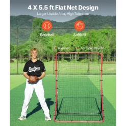 VEVOR Baseball Softball Rebounder Net 4 x 5.5 ft Pitch Back Trainer, 5 Adjustable Angles, Heavy-duty Steel Frame, All Angle Bounce Back Net for Pitching & Fielding Training Aid, Return Practice